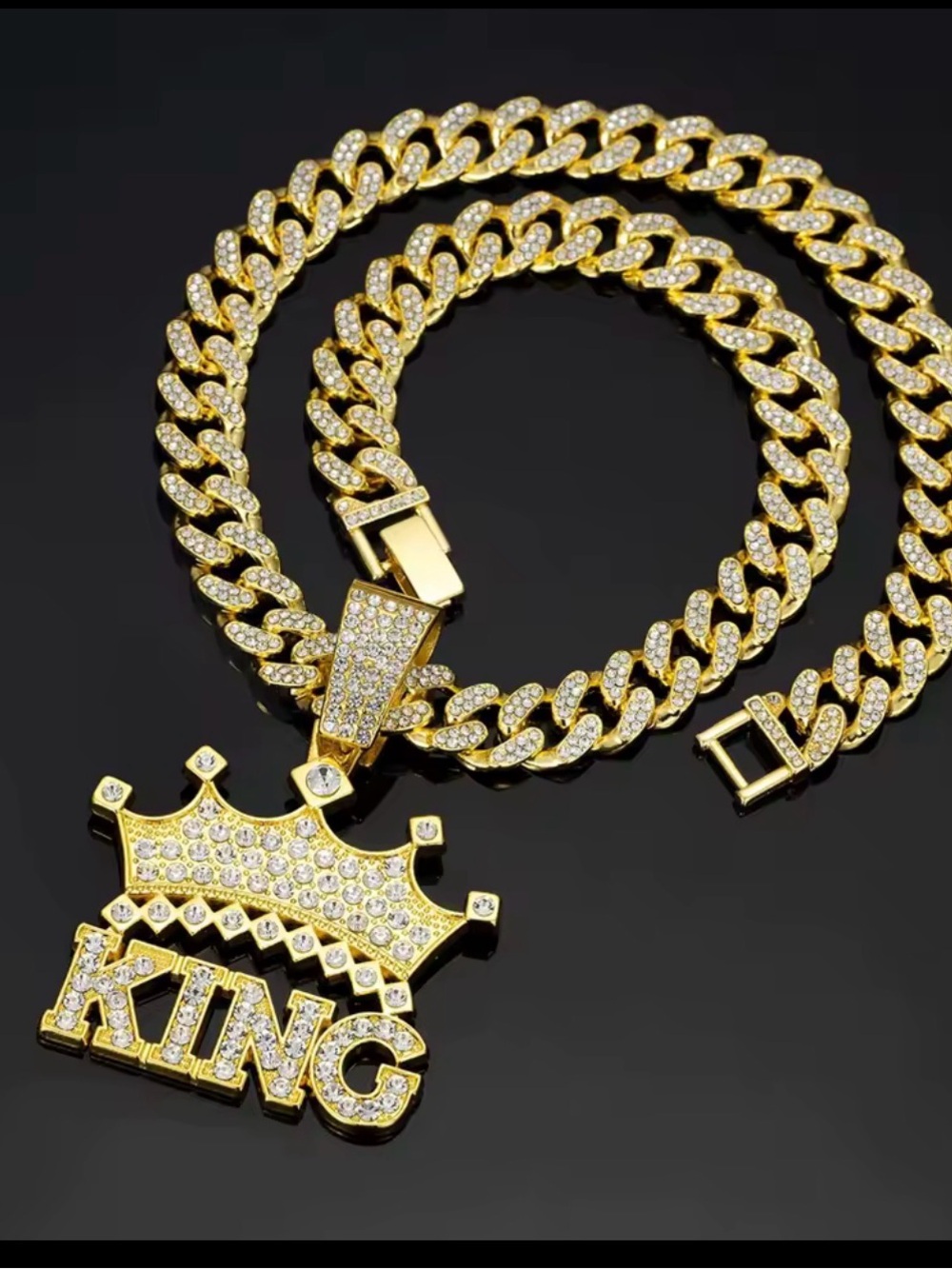 Gold-Tone King Crown Cuban Link Necklace for Men